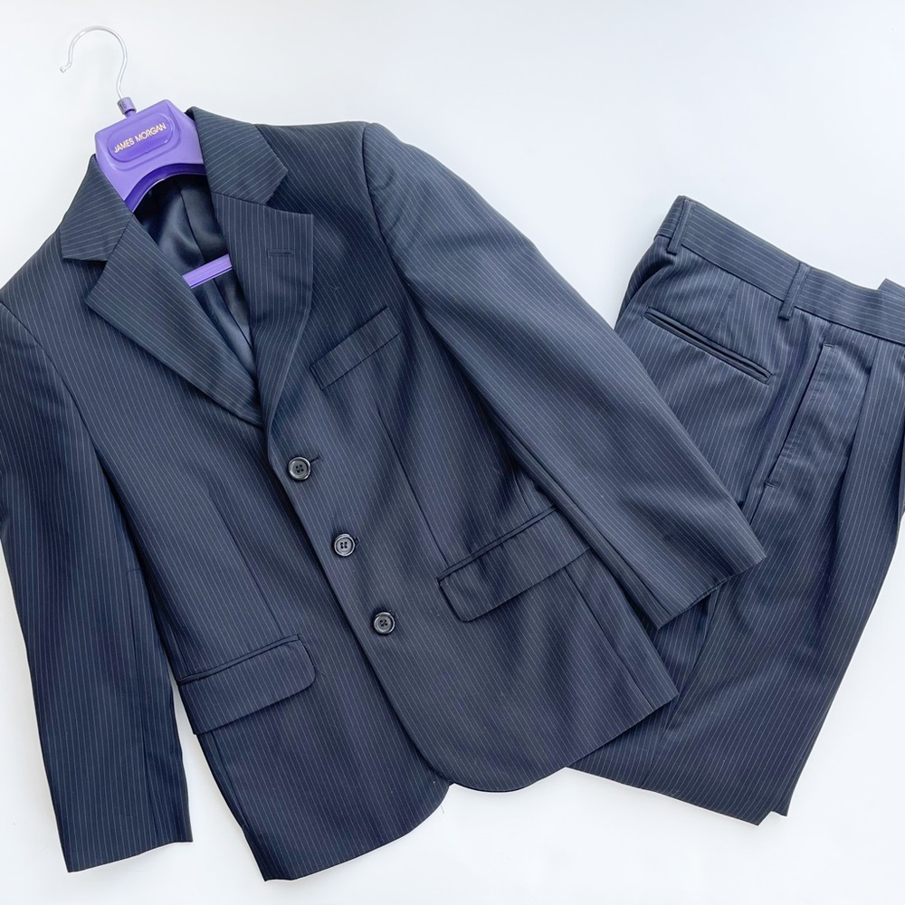 Boys James Morgan Black Pinstripe Suit